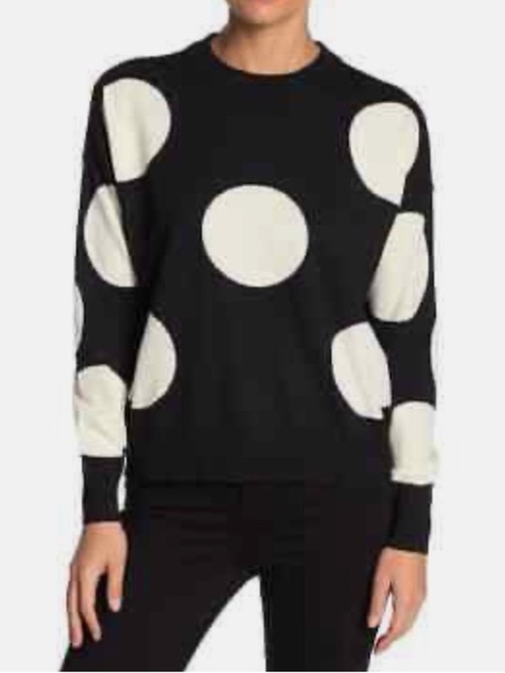 T Tahari Black and White Polka Dot Crewneck Sweater